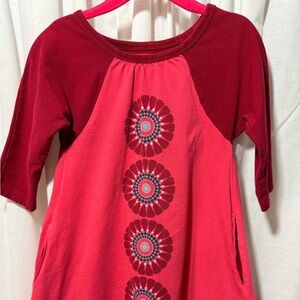 Tea Red Pink Floral Graphic Long Sleeve Dress Spring